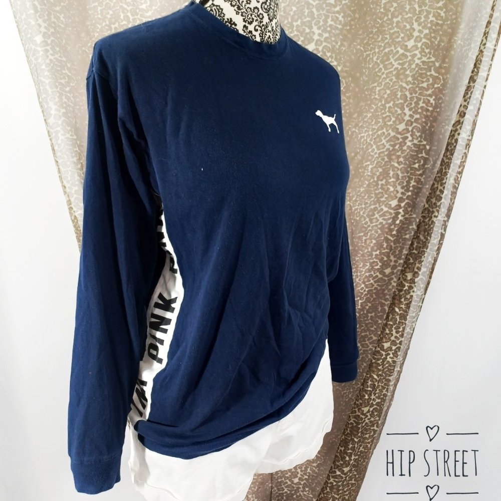 VS PINK Side Logo LS Navy Blue Cotton Tee Shirt XS